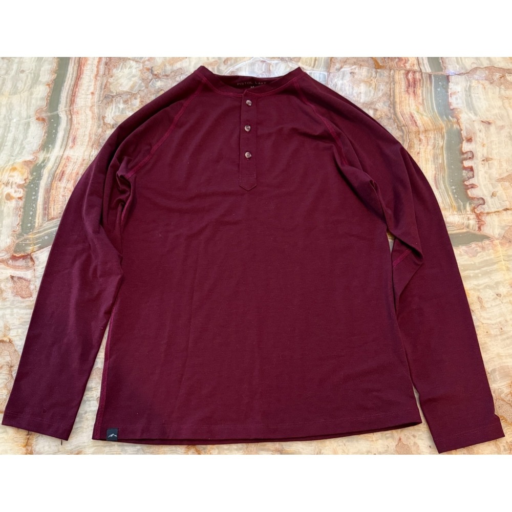 Pistol Lake Mens Henley T-Shirt Maroon Raglan Sleeve Crew Neck Pullover Size M